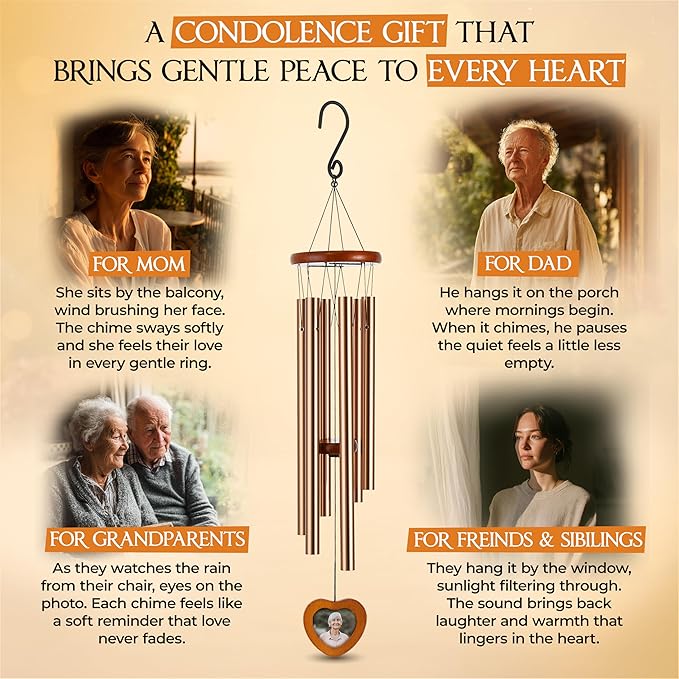 32 Inch Memorial Wind Chimes Outdoor, Personalized Sympathy Gifts for Loss of Loved One, Memorial Gifts for Loss of Mom, Sympathy Wind Chimes for Mother, Father, Brother, Sister