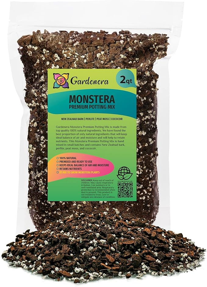 GARDENERA Premium Monstera Soil Blend - 2 Quart - Quick Drain Soil for Monstera Deliciosa and Other Large House Plants