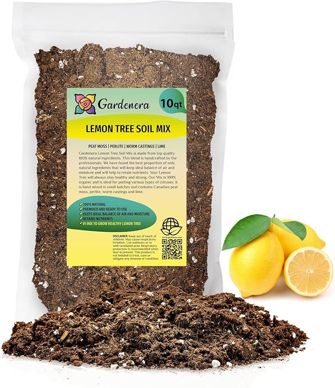 Gardenera's Expert Blend: The Best Soil Mix for Growing Lemon Trees [10 Quart Bag]