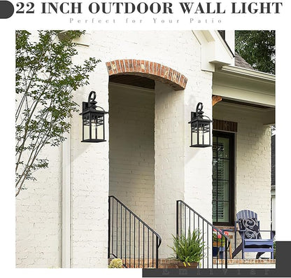 Emliviar Large Black Outdoor Wall Light, 22 Inch Farmhouse Outdoor Lights for House, Die-cast Aluminum with Seeded Glass Shade, DE281B-M BK