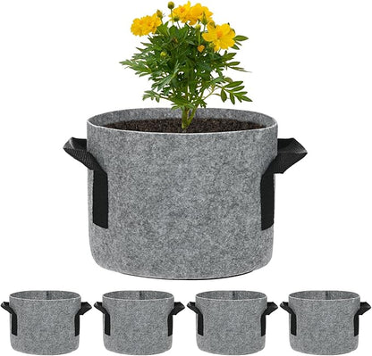 5-Pack Plant Grow Bags 1 Gallon Grow Bags 300G Thickened Fabric Pots with Durable Handles Plant Garden Grow Pots for Fruits/Vegetables/Flowers/Plants [Grey]