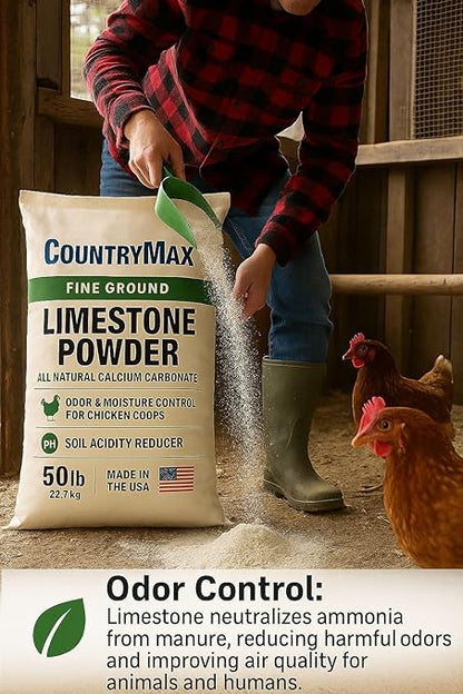 Fine Ground Limestone Powder 50 lb – All-Natural Calcium Carbonate for Lawns, Gardens, Chicken Coops, Odor Control, Soil pH, and Agriculture – Soft White Lime Rock Dust