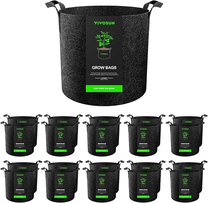 VIVOSUN 20-Pack 3 Gallon Grow Bags, Heavy Duty Thickened Nonwoven Fabric Pots with Handles for Flowers Fruits and Vegetables Black