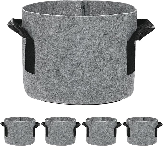 5-Pack Plant Grow Bags 1 Gallon Grow Bags 300G Thickened Fabric Pots with Durable Handles Plant Garden Grow Pots for Fruits/Vegetables/Flowers/Plants [Grey]