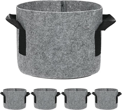 5-Pack Plant Grow Bags 1 Gallon Grow Bags 300G Thickened Fabric Pots with Durable Handles Plant Garden Grow Pots for Fruits/Vegetables/Flowers/Plants [Grey]