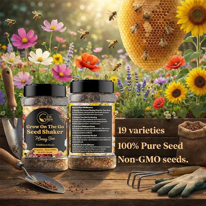 Mini Wildflower Seed Shaker – Honey Bee Wildflower Mix, by GevaGrow | Bulk 90,000+ Seeds | Pollinator Bee Attracting Flower Seeds for Planting in Pots & Outdoor Gardens | No Messy Packets