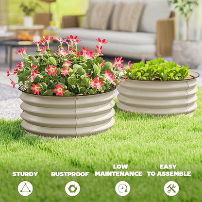 Outsunny Galvanized Raised Garden Bed Set of 2, Planters for Outdoor Plants with Safety Edging, Easy-to-Assemble Stock Tanks for Growing Flowers, Herbs and Vegetables, 2' x 2' x 1', Cream White