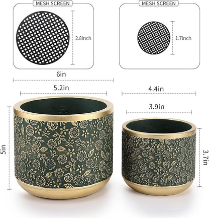 6 +4.4 Inch Cement Planter Decorative Pots with Drainage Hole for All House Plants, Succulents, Flowers, and Cactus (Green)