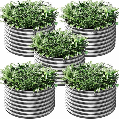 5 Pack 3x3FT Round Corrugated Galvanized Steel Raised Garden Bed Outdoor, Metal Above Ground Garden Bed for Vegetables and Flowers, Raised Beds for Gardening-3x3FTx10Inch