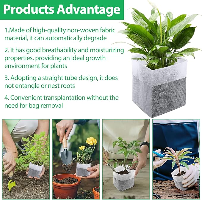 Augshy Nursery Growing Bags, 200Pcs Plant Grow Bags Non-Woven Fabric Seedling Pots Seedling Bag for Planting Seed Starting Pots Pouches for Vegetable Flower Fruit Saplings Tree (5.9" x 6.3")