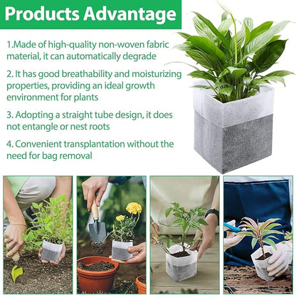 Augshy Nursery Growing Bags, 200Pcs Plant Grow Bags Non-Woven Fabric Seedling Pots Seedling Bag for Planting Seed Starting Pots Pouches for Vegetable Flower Fruit Saplings Tree (5.9" x 6.3")