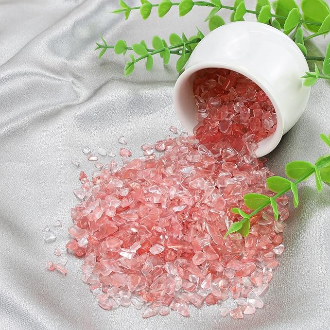 ZHIYUXI Watermelon Quartz 1lb Crystal Chips Bulk Fish Tank Decorations Aquarium Rocks Gravel Vase Filler Stones Crystals for Candle Making Witch Kit Gravel for Plants Quartz Sand Gemstone