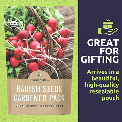 Organic Radish Seeds Variety Pack - 5 Individual Packs - 2026 Season - Cherry Belle, Easter Egg, French Breakfast and More! for Indoor & Outdoor Planting (Non-GMO, Certified Organic)
