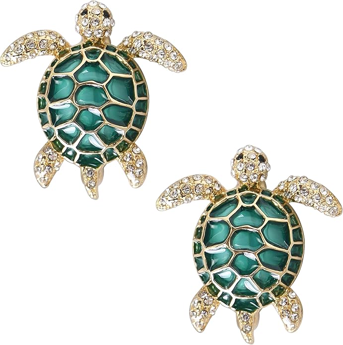 Sea Turtle Brooch Pins for Women - 2Pcs Crystal Rhinestones Marine Animals as Lovely Sea Animal Lapel Pins with Gold Tone - Great for Wife,Sisters, Friends,Daily Wear or Dating