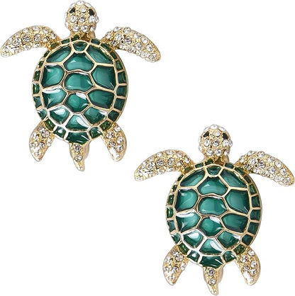 Sea Turtle Brooch Pins for Women - 2Pcs Crystal Rhinestones Marine Animals as Lovely Sea Animal Lapel Pins with Gold Tone - Great for Wife,Sisters, Friends,Daily Wear or Dating