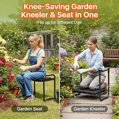 Garden Kneeler and Seat Heavy Duty, Wider and Thicker Kneeling Pad for Foldable Gardening Stool with 2 Tool Pouches, Gardening Gifts Tools for Women Mom Men Seniors
