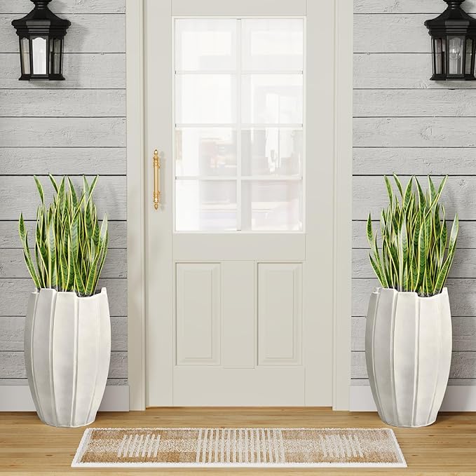 Large Planter 22 Inch Tall Plant Pot with Drainage Hole, Modern Indoor Outdoor Flower Pot for Home Decor Balcony Garden, Wavy Rim Design