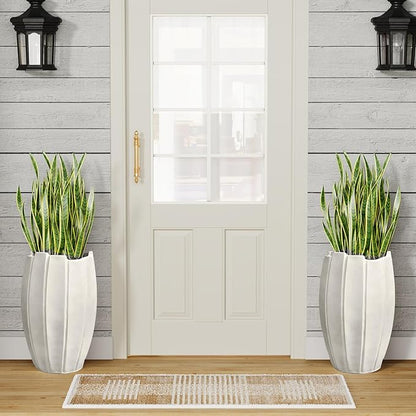 Large Planter 22 Inch Tall Plant Pot with Drainage Hole, Modern Indoor Outdoor Flower Pot for Home Decor Balcony Garden, Wavy Rim Design