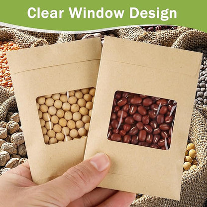 100 PCS Seed Packets Clear Envelopes, Self Sealing Kraft Bags 3.15”x 4.72”, Seed Storage Organizer Mini Envelopes with Preprinted Collecting Template for Flower Vegetable Seed Collection(A style)