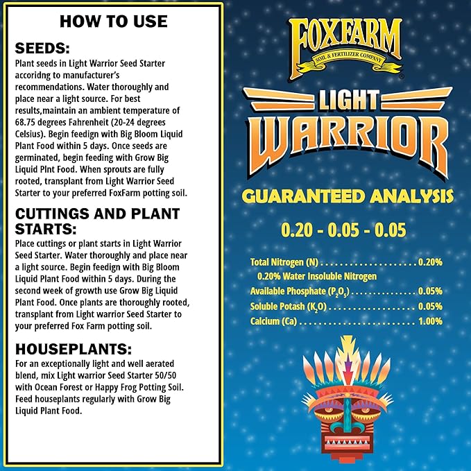 FoxFarm Light Warrior Seed Starter Growing Medium, 1cu ft (Pack of 4) - Beneficial for Seed Germination and Root Development, Indoor/Outdoor Cultivation - Ideal Nutrition for Plant Seedlings