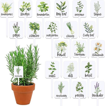 20Pcs Acrylic Plant Label Signs 20 Styles Garden Herb Markers Plant Stake Tags White Waterproof Tags with Herb Names for Nursery Indoor Outdoor Garden Decor