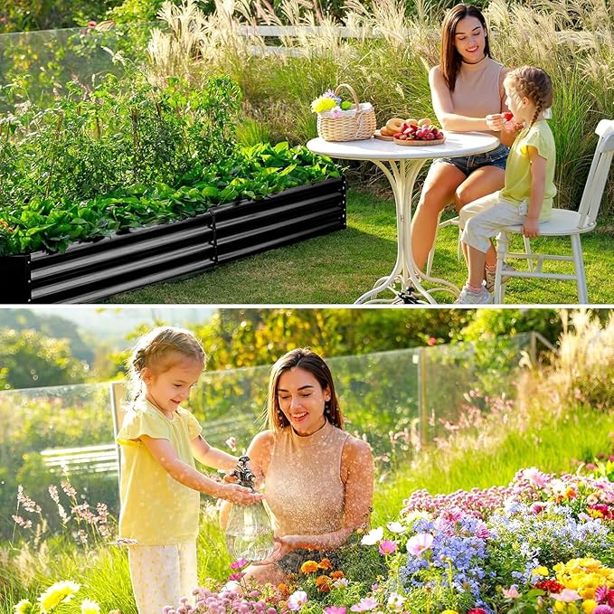 Land Guard 2 Pack 6×3×1ft Galvanized Metal Raised Garden Bed, Metal Planter Kit Box Outdoor for Deep-Rooted Vegetables, Flowers, Green and Herbs (Gray)