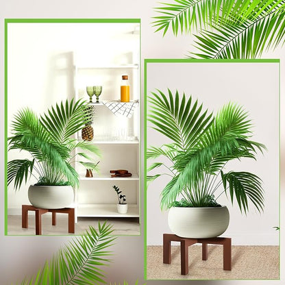 Wenqik 1 Pack 16 Inch Wood Plant Stand Wooden Plant Pot Holder Mid Century Rattan Flower Boho Rustic Stool Holder for Indoor Gardening Patio, Fit 8-18 Inch Pot (Brown)