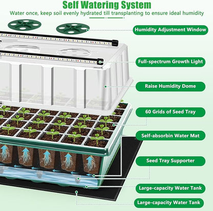 2 Set 120-Cell Seed Starter Kit with Seedling Heat Mat, Self-Watering Seed Starter Tray with Adjustable Brightness Timed Grow Light Humidity Domes, Indoor Seedling Starter Tray Plant Germination Kit