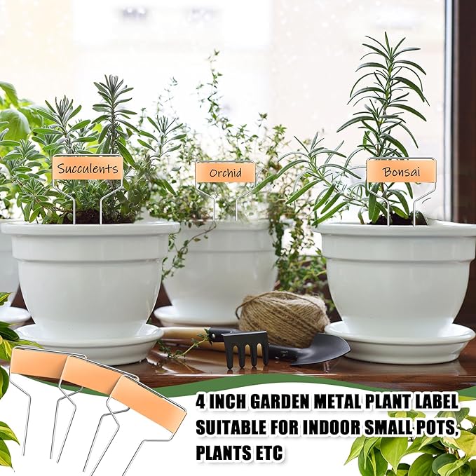 Moxweyeni 60 Pcs Metal Garden Tags Plant Labels for Garden Waterproof Plant Markers with 2 Permanent Pen Planting Nursery Tags Reusable Labels Stake for Plants (Copper,4 Inch)