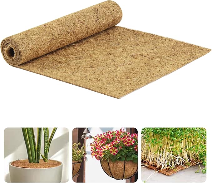 16X60 Inch Natural Coco Liner Roll, Coco Liners for Planters for Window Box Flower Basket, Coconut Coir Liner Sheets Mats for Hanging Basket, Animal Pet Pad, Garden Decoration
