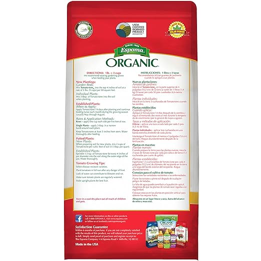Espoma Organic Tomato-Tone 3-4-6 with 8% Calcium. Organic Fertilizer for All Types of Tomatoes and Vegetables. Promotes Flower and Fruit Production. 4 lb. Bag