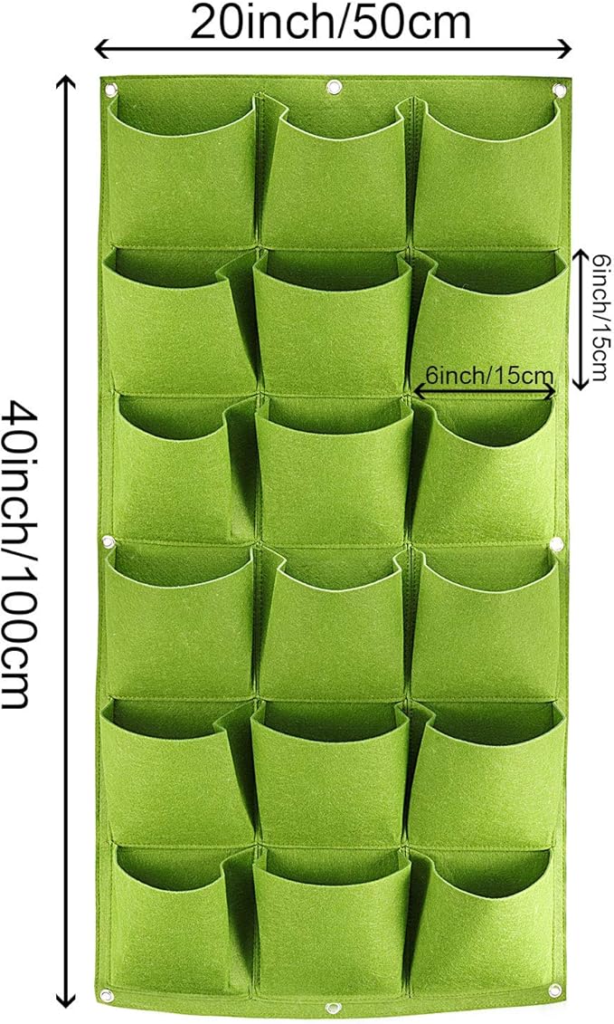 ZOENHOU 2 Pack Total 36 Roomy Pockets Green Vertical Garden Planter, Wall-Hanging Flower Pot Bags, Felt Wall Mount Balcony Planter Pouch for Herbs, Succulent, Flowers and Vegetables