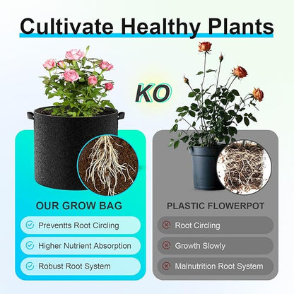 Land Guard 4-Pack Fabric Grow Bags 5 Gallon, Thickened Nonwoven Garden Pots, Growing Bags with Handles, Black