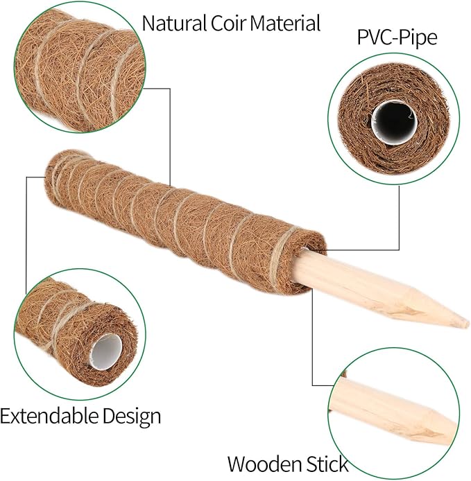 Kikhope Moss Pole Monstera Plants Support,4 Pack 15.7 Inch Coir Totem Poles, Plant Support Stakes, Plant Sticks, Coir Moss Stick for Indoor Potted Plants Train Creeper Plants Grow Upwards