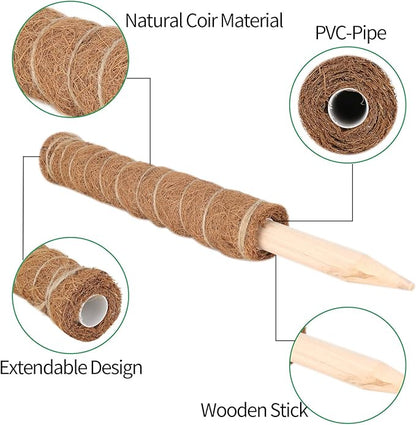 Kikhope Moss Pole Monstera Plants Support,4 Pack 15.7 Inch Coir Totem Poles, Plant Support Stakes, Plant Sticks, Coir Moss Stick for Indoor Potted Plants Train Creeper Plants Grow Upwards