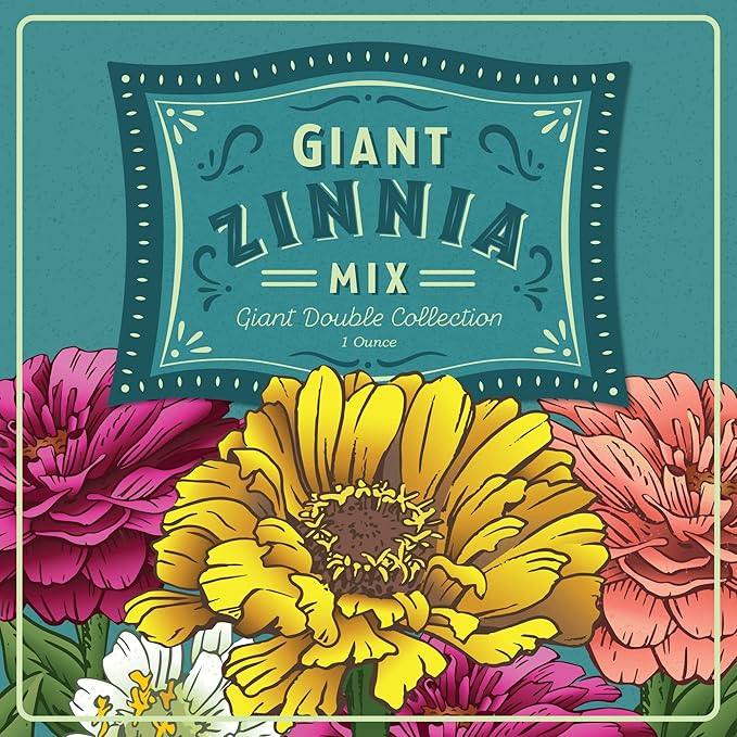 Zinnia Seeds for Planting Outdoors ~1,500 California Giant Mix Zinnia Seeds - Beautiful 4' Tall Wildflower Blossoms - Zinnia elegans Pollinator Seed Mix - Bright, Cheerful Annual Flower Seed