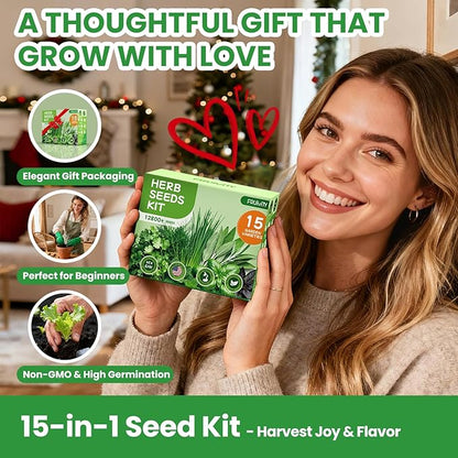 Herb Seeds Variety Pack – Fruivity 12800+ 15 in 1 Heirloom Seed Kits for Indoor/Outdoor Planting | Herb Indoor Garden Kit Starter - Complete Herb Garden Starter Set with Gift Packaging for Family