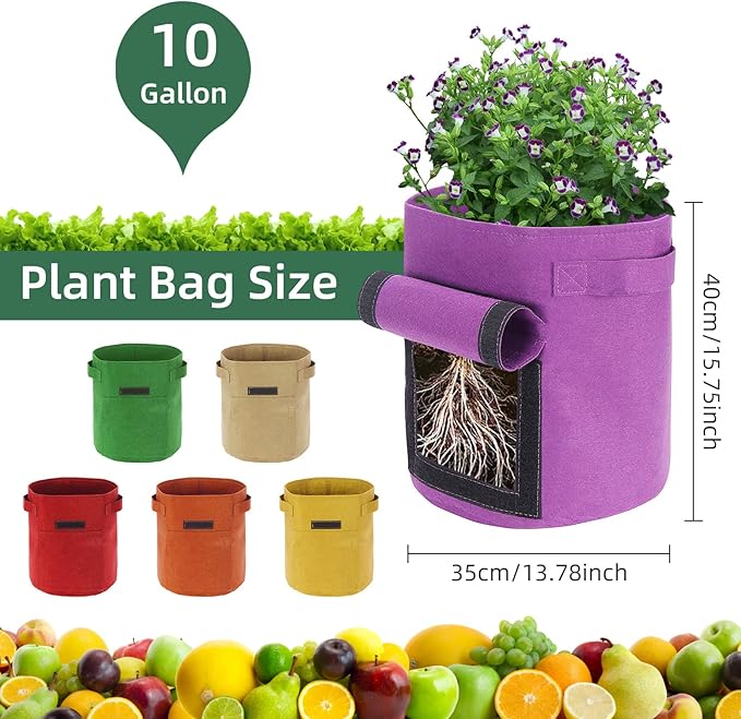 6 Pack 10 Gallon Potato Grow Bags with Flap, Potato Growing Bags Garden Planting Bag with Handle, Nonwoven Fabric Vegetables Grow for Potato Tomato Carrot Onion (10 Gallon)