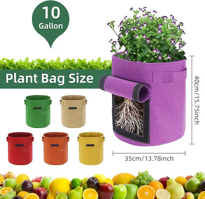 6 Pack 10 Gallon Potato Grow Bags with Flap, Potato Growing Bags Garden Planting Bag with Handle, Nonwoven Fabric Vegetables Grow for Potato Tomato Carrot Onion (10 Gallon)