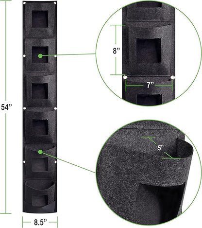 6 Pocket Vertical Grow Bag, Hanging Wall Garden Planter, Indoor Outdoor, Waterproof Reusable Breathable