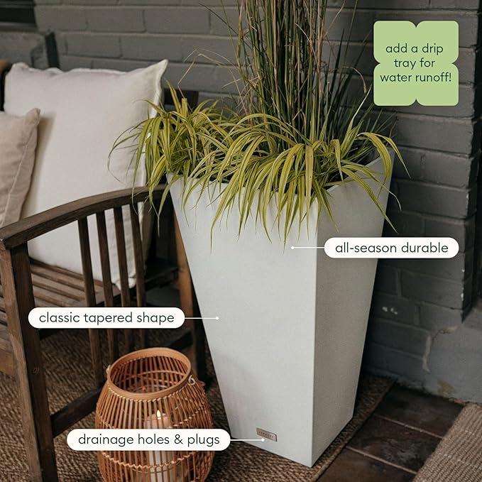 Veradek V-Resin Indoor/Outdoor Taper Planter (White, 30 inch - 2 Pack with 2 Saucer Trays)