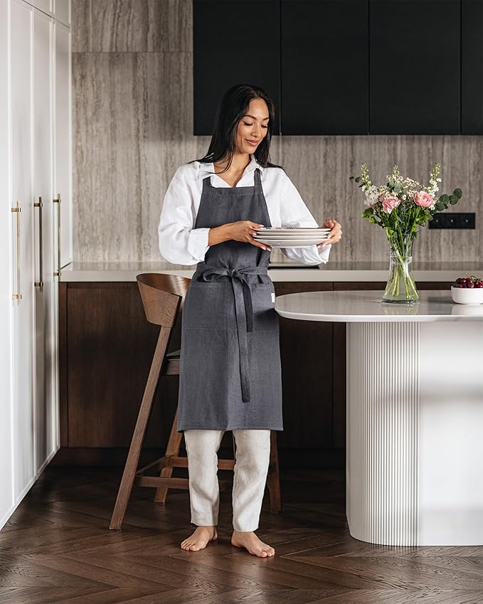 MagicLinen 100% Linen Apron - Cooking, Gardening, Grilling, Painting Apron with Pockets - Perfect for Women and Men