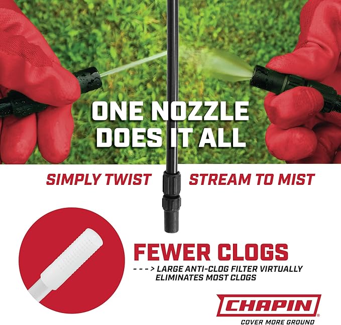 Chapin 20024 Pump Sprayer, 2‑Gallon, Lawn & Garden, Translucent Poly Tank, Funnel‑Top, SureSpray Anti‑Clog Filter, Adjustable Cone Nozzle & 34" Hose for Fertilizer, Weed & Pest Application, Pack of 2