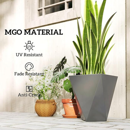 Outsunny Set of 3 Tall Planters, 18", 15.25", 11.75", MgO Indoor Outdoor Planters with Drainage Holes, Stackable Flower Pots for Garden, Patio, Balcony, Front Door, Gray