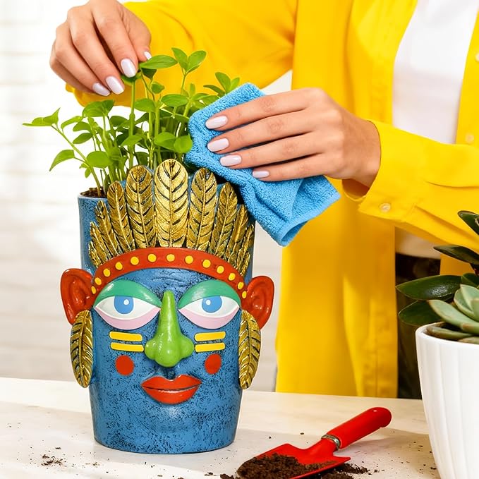 Unique Plant Pots - Abstract Picasso Face Flower Pot, Funky Planters for Indoor Plants, Cool Head Planter for Outdoor Garden & Home Decor
