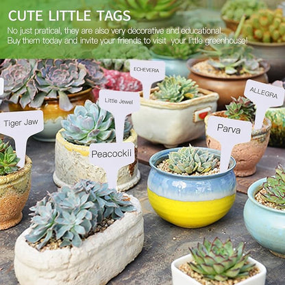 Prudance® 50 Pack Reusable Waterproof Plant Markers for Garden T-Type Plant Labels for Seedlings Potted Plants Vegetables Succulents Durable Weatherproof Garden Tags (White)