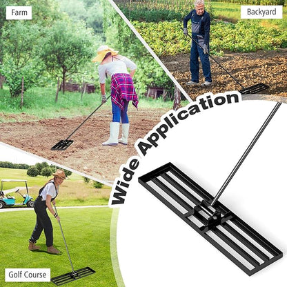 42" x 10" Lawn Leveling Rake, Heavy Duty Landscape Rake with 67" Handle, Non-Slip Grip & Flat Head, Space-Saving Lawn Level Tool for Garden, Backyard, Golf Course & Sports Field(Black)