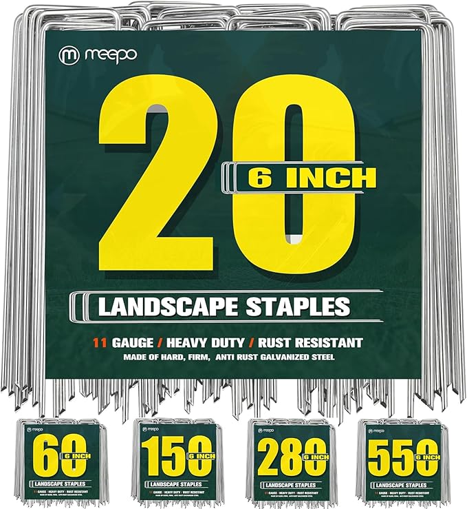 Garden Stakes, 20-Piece 6 Inch Never Rust Galvanized Landscape Staples, 5X Sharper Durable Stakes for Gardening, Tent, Weed Barrier, Outdoor Yard Decoration, Plant Cover