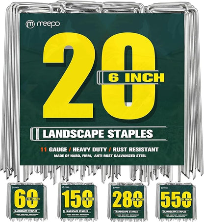 Garden Stakes, 20-Piece 6 Inch Never Rust Galvanized Landscape Staples, 5X Sharper Durable Stakes for Gardening, Tent, Weed Barrier, Outdoor Yard Decoration, Plant Cover
