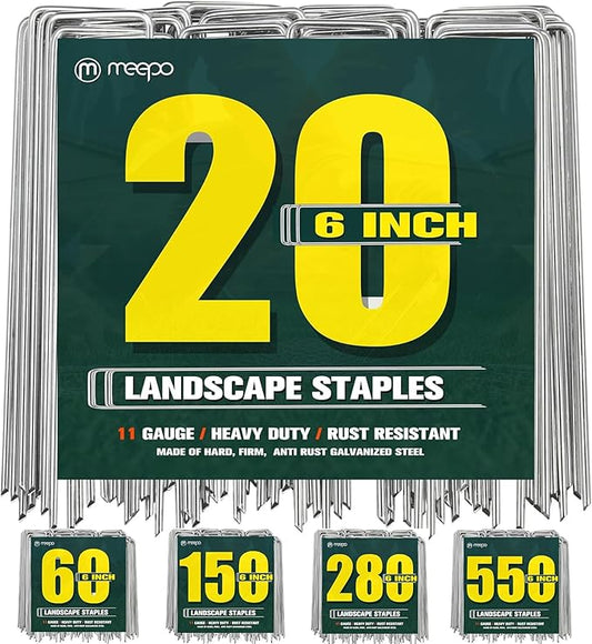 Garden Stakes, 20-Piece 6 Inch Never Rust Galvanized Landscape Staples, 5X Sharper Durable Stakes for Gardening, Tent, Weed Barrier, Outdoor Yard Decoration, Plant Cover